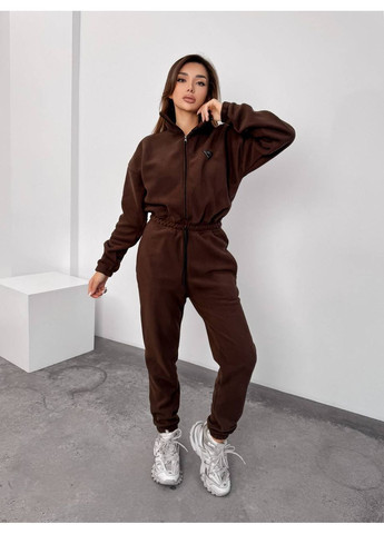 Теплый комбинезон из флиса No Brand комбинезон-брюки коричневый повседневный флис