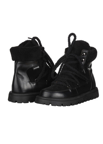 Угги женские зимние теплые на шнуровке кожаные на низкой подошве повседневные для прогулок черные StepON Zefir-01 No Brand (314455337)