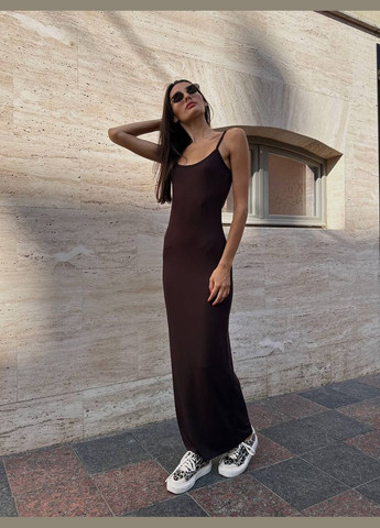 Темно-коричнева кежуал універсальна сукня максі на бретельках сукня-майка MonCher