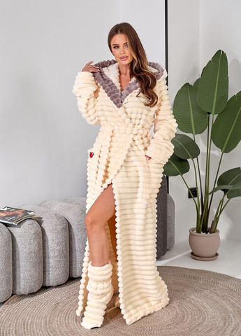 Теплый женский халат миди с капюшоном и сапожками полированная махра Selim-tekstil (352529317)