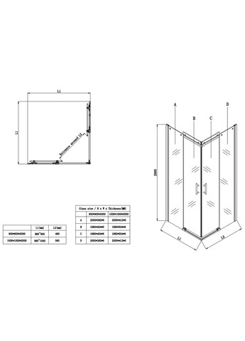 Душова кабіна без піддону SR SC03-90x90x200-TR-12 прозоре скло Easy Clean 6мм, матове золото (KR5358) KOER (330027324)