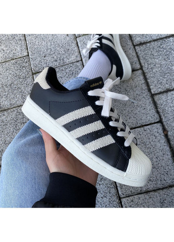 КРОССОВКИ ЖЕНСКИЕ ADIDAS SUPERSTAR BLACK / WHITE 2.0 АДИДАС СУПЕРСТАР No Brand чёрные демисезоны (367166979)