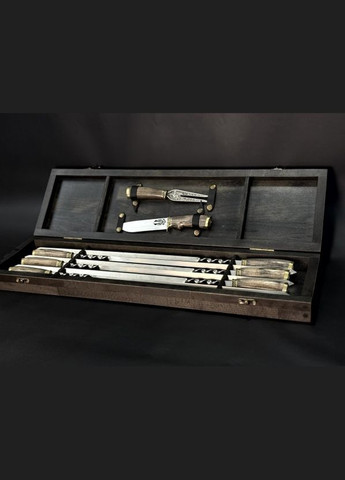 Набор шампуров Люкс Герб украины с ножом и вилкой в деревянном кейсе 8 предметов 47330157 NB Art (346532121)