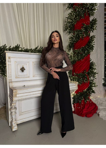 Жіноче боді з довгим рукавом та хвилястим візерунком MonCher (371771376)