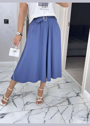 Синяя офисная, повседневная, кэжуал однотонная юбка + пояс женская длинная меди 42-56 графит (темно-серый) No Brand