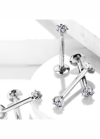 Сережка лабрет з титану для пірсингу губ, вуха TIL052-16083-C з фіанітом у формі зірочки (1,2мм 8мм) Spikes (333698599)