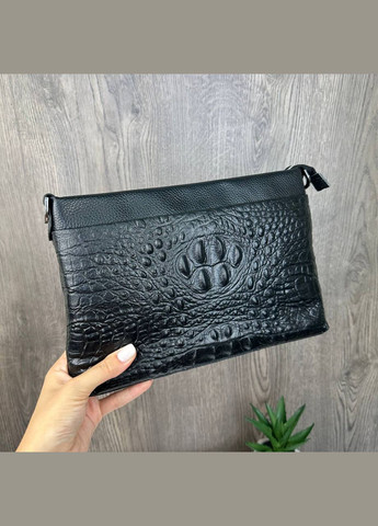 Большой мужской кожаный клатч сумка Kanguroo барсетка кошелек черный рептилия Eton (321011704)