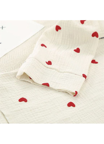 Бежева жіноча муслінова піжама 2syck1853b1 кремова із сердечками сорочка з довгим рукавом і штанами 5 шт. Lesko