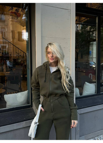 Теплий базовий комбінезон із трьохнитки на флісі — ЗАМІРИ В ОПИСІ DK/DL Мода без кордонів комбінезон-брюки однотонний хакі повсякденний тринитка з начосом