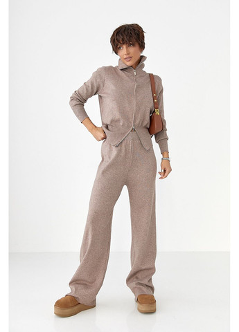 Трикотажний костюм з коротким кардиганом на блискавці та широкими брюками Lurex (365629448)