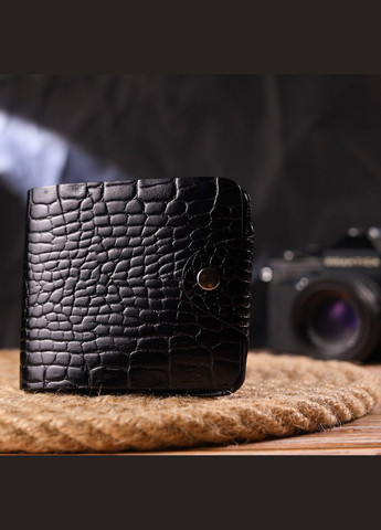 Стильное мужское портмоне в два сложения из натуральной фактурной кожи с тиснением под крокодила 21572 Черное Canpellini (298570738)