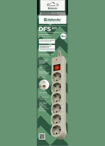 Сетевой фильтр DFS 601 1.8m 6 роз. (99406) Defender (278365638)