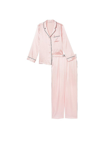 Комбинированная всесезон пижама dew drop satin long pajama set pink Victoria's Secret