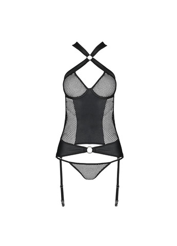 Сітчастий комплект корсет з халтером, зйомні підв'язки та трусики AMANDA CORSET S/M, black Passion (369951497)