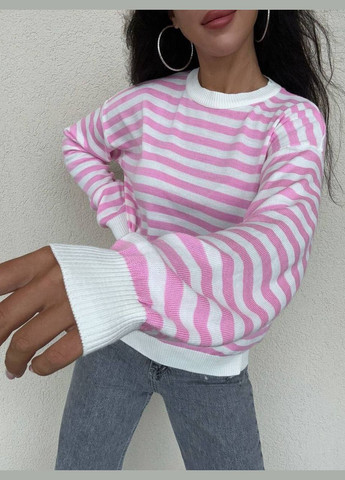 Светло-розовый демисезонный трендовый свитер в полоску Vakko