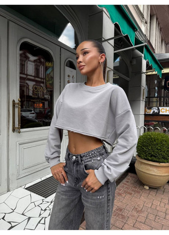 Графитовый женский укороченный свитшот Україна однотонный (353492987)