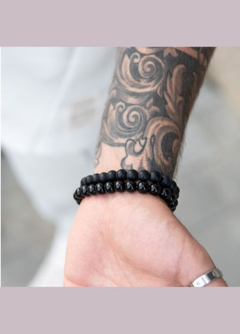 Чоловічі браслети з натурального каміння з короною та черепом (комплект) чорні No Brand (328251226)