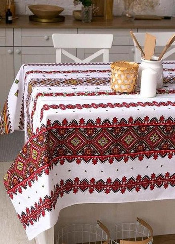 Скатертина для кухні на стіл тканинна з льону в українському стилі вишиванки 150х220 см (Е05015В-2-01) No Brand (308754746)
