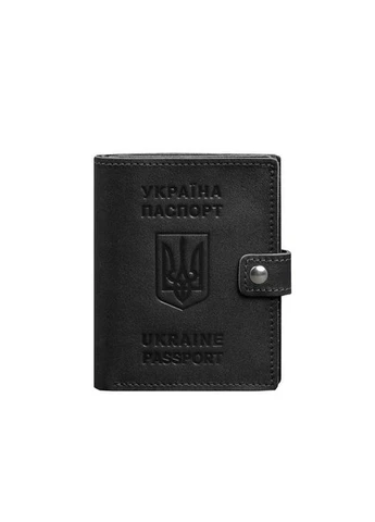 Шкіряна обкладинка-портмоне на паспорт з гербом України 25.1 Чорна BlankNote (393220885)