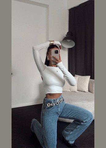 Белый однотонный лонгслив с открытой спиной, лёгкий и приятный к телу для стильных и комфортных образов No Brand (316302093)