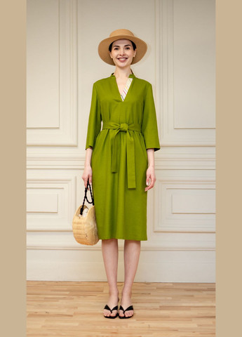 Зеленое льняное платье миди таур Dolcedonna