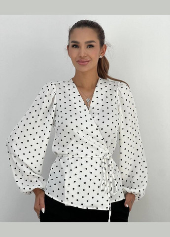 Белая демисезонная красивая блузка в базовом цвете в горошек из ткани: "софт + шёлк) No Brand 0159-1