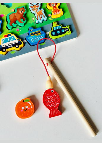 Деревяна розвиваюча дошка Монтессорі 31592 Риболовля Укр Абетка Вкладиші TK Group (327217155)