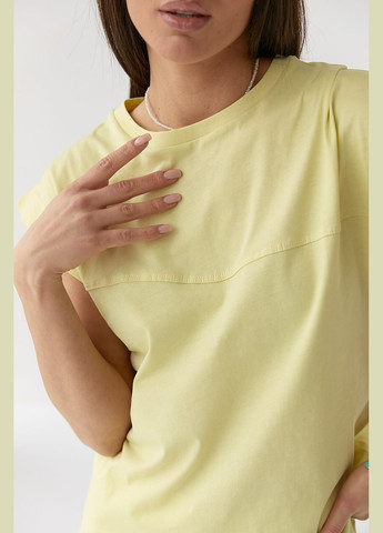 Желтая летняя однотонная футболка с удлиненным плечевым швом 09107 с коротким рукавом Lurex