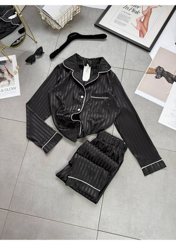 Чорна всесезон жіноча шовкова піжама сорочка + брюки Asi.Store.ua