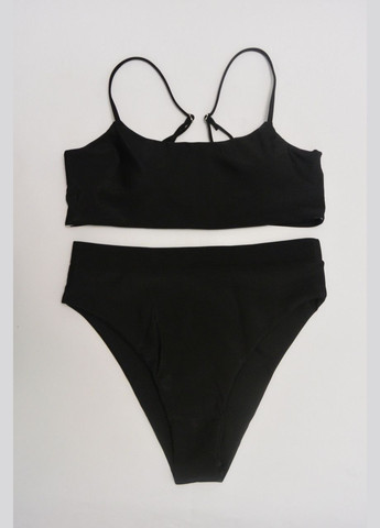 Черный летний женский купальник с завышенной талией. No Brand