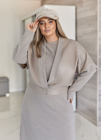 Костюм женский демисезонный без капюшона ангора эко-кожа (жилет + платье) No Brand (364930474)