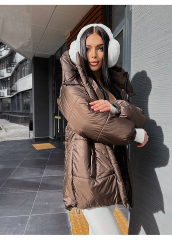 Коричневая зимняя женский зимний пуфер с куличом и внутренними лямками — замеры в описании куртка-пальто DK/DL Мода без кордонів
