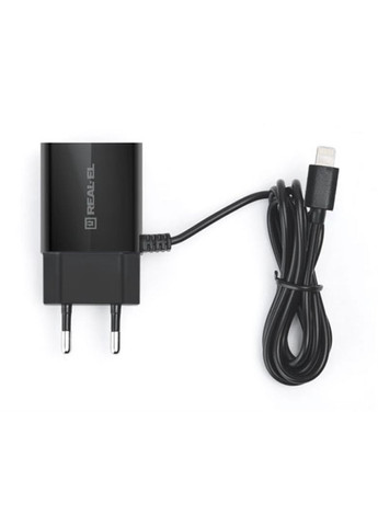 Сетевое зарядное устройство CH-217 (2USB, 2.1A) Black + кабель Lightning Real-El (336956114)