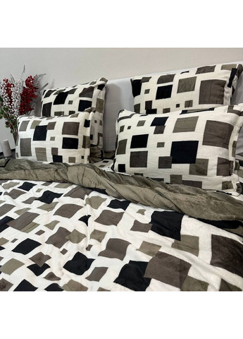 Комплект постельного белья велюр Евро пододеяльник 200×230 см + 4 наволочка молочно-оливкового цвета с рисунком No Brand (362211410)