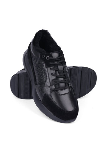 Черные зимние мужские кроссовки d2431-105-187m черная кожа MIRATON