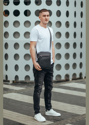 Мужская черная сумка барсетка через плечо из натуральной кожи Tiding Bag (302390968)