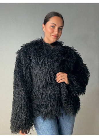 Шуба жіноча 10051 штучне хутро під ламу коротка чорна Lady yep (350936616)