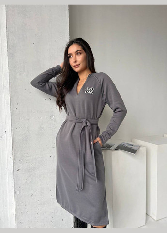 Графітова сукня з поясом на флісі Fashion