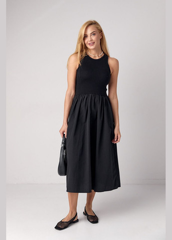 Черное комбинированное платье миди с пышной юбкой Lurex