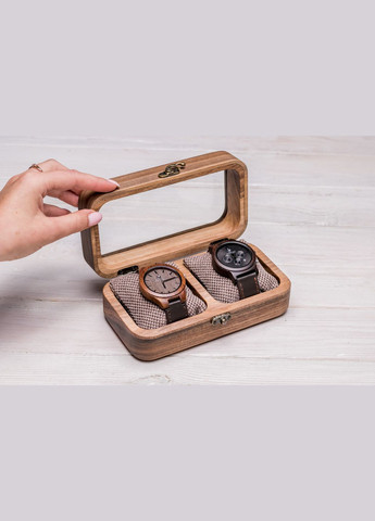 Цільна скринька для двох годинників зі скляною кришкою EcoWalnut (295291921)