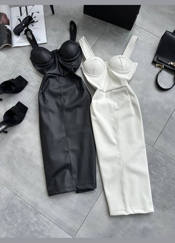 Чорна ділова, кежуал сукня з еко шкіри футляр No Brand однотонна