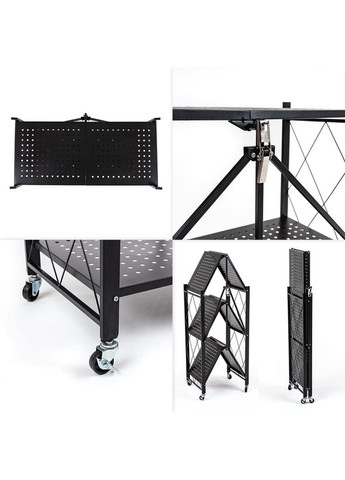 Стеллаж мобильный трехъярусный универсальный раскладной из нержавеющей стали черный 89*72*34см SW-00002097 Sticker Wall (330018263)