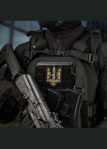 Нашивка Тризуб Чорнобривці (вишивка) Black M-TAC (315047663)