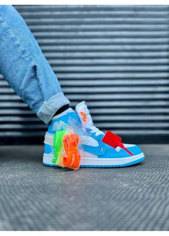 Белые летние кроссовки nike air jordan retro 1 off white blue найк аир джордан No Brand