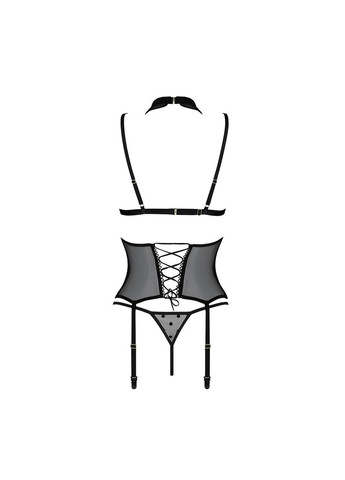 Корсет с открытой грудью DOMINICA CORSET XXL/XXXL black, пажи для чулок, стринги Passion (369951271)