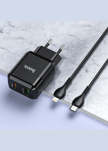 Блок живлення мережевий Favor dual port N5 20 W + кабель TypeC — Lightning Hoco (279553684)