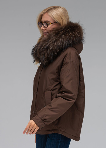 Коричнева зимня куртка зимова з капюшоном модель Viva 5137