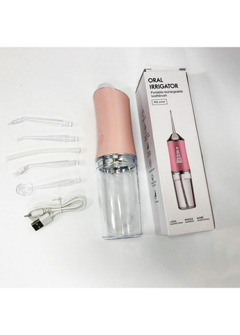 Іригатор для чищення зубів та порожнини рота Oral Irrigator з акумулятором та змінними насадками. Колір: рожевий Portable (351485775)