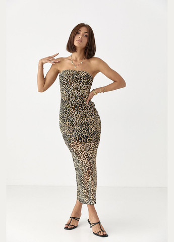 Коричнева повсякденний приталена сукня міді без бретелів - чорний колір Lurex