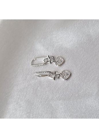 Серебряные серьги с подвеской Сердце в камнях серебро 925 пробы Родированное 3.70г 5054р Nobrand (370438644)